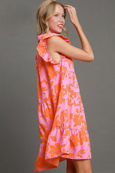 Umgee Full Size Floral Print Ruffle Cap Sleeve Tiered Dress Plus Size OutfitFlow
